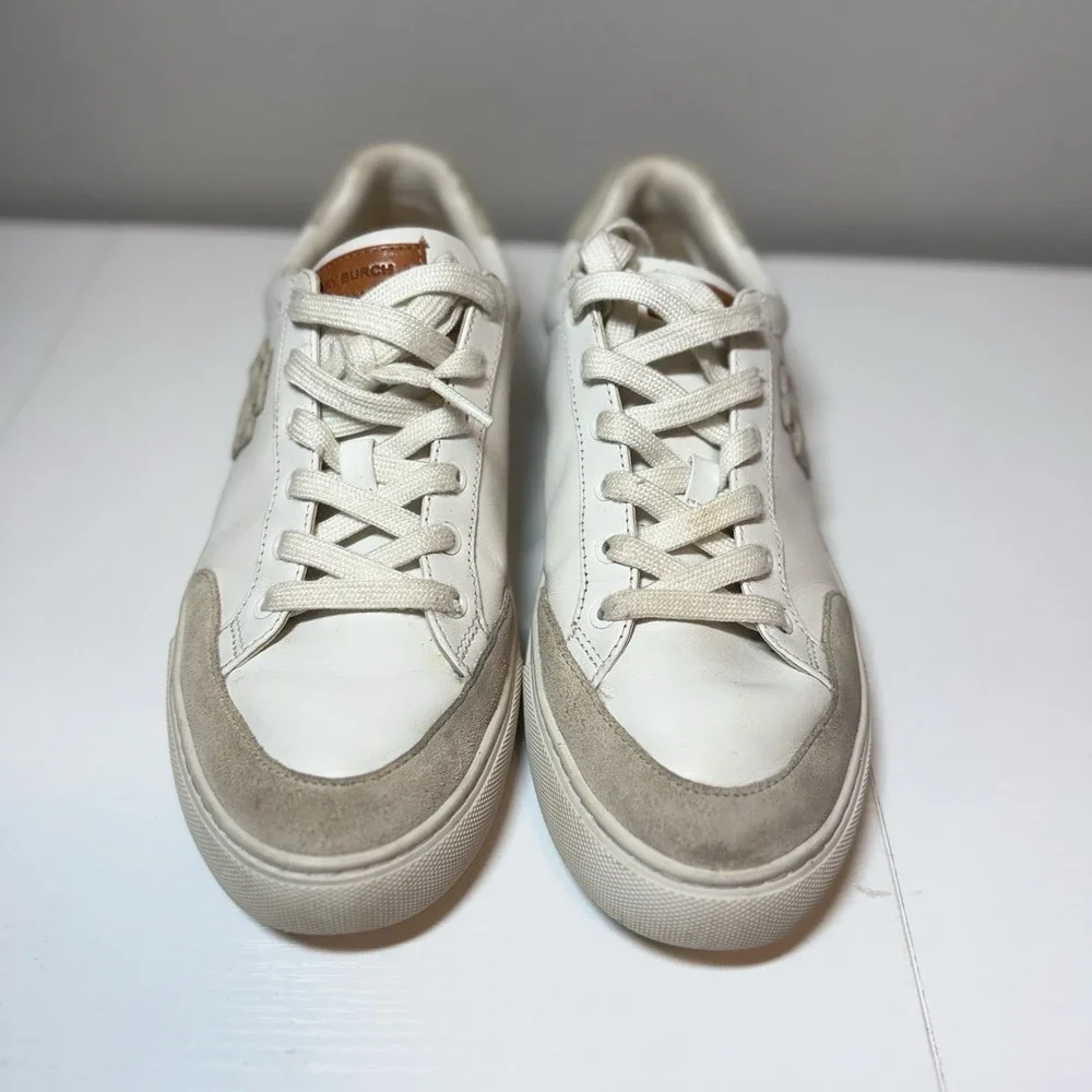 Tory Burch Sneakers Bari Nappa Color Block Women Sz 9 White Beige Leather Suede